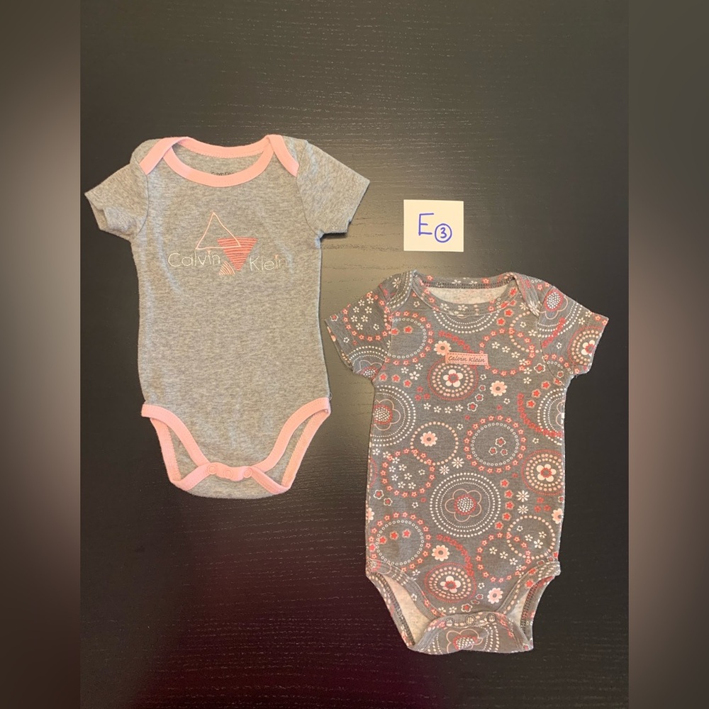 $4.00 with Bundle 💝— Calvin Klein Gray and Pink Baby Onesie Duo (0-3m)